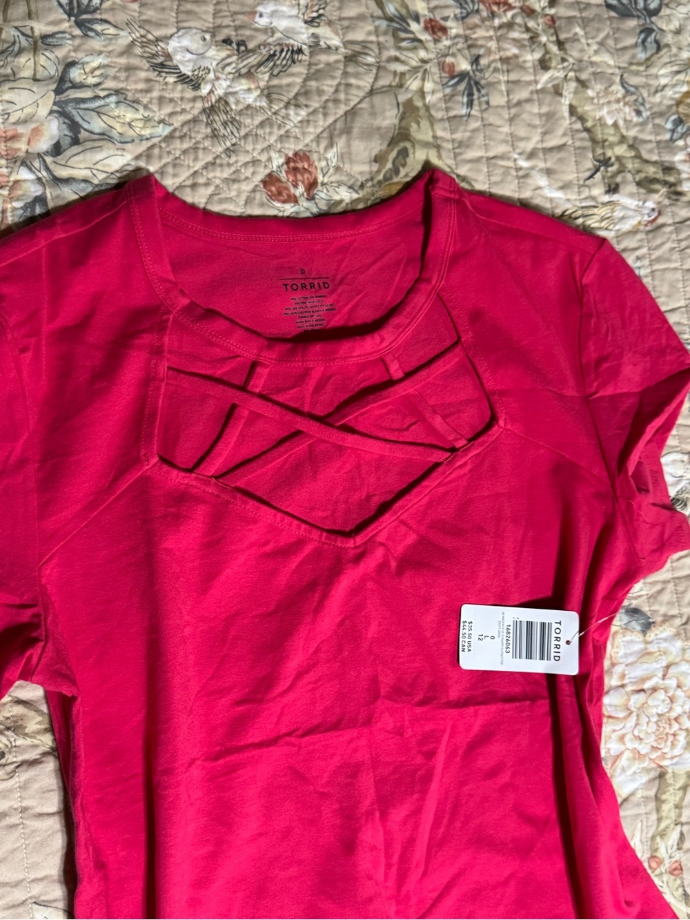 torrid Hot Pink Crisscross Lattice Short Sleeve Tee